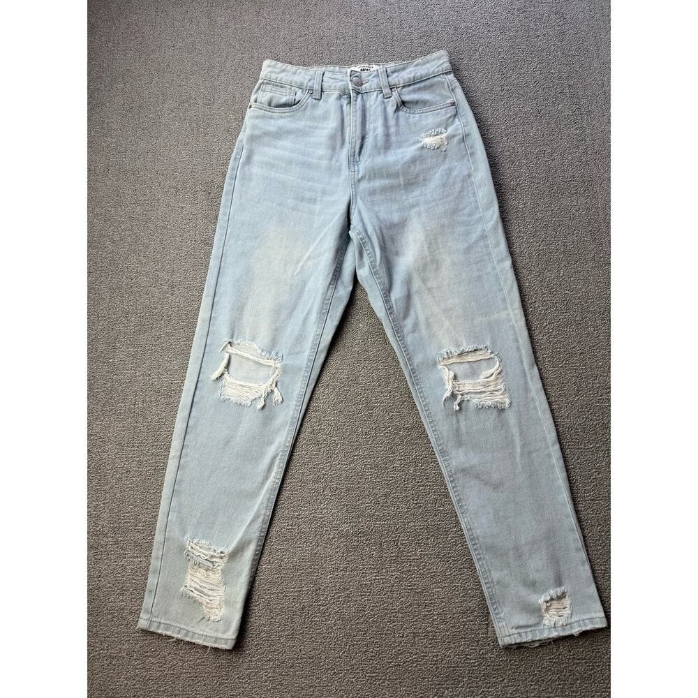 Refuge Denim Mom Jeans Juniors‎ Size 5 Distressed Light Wash High Rise Denim